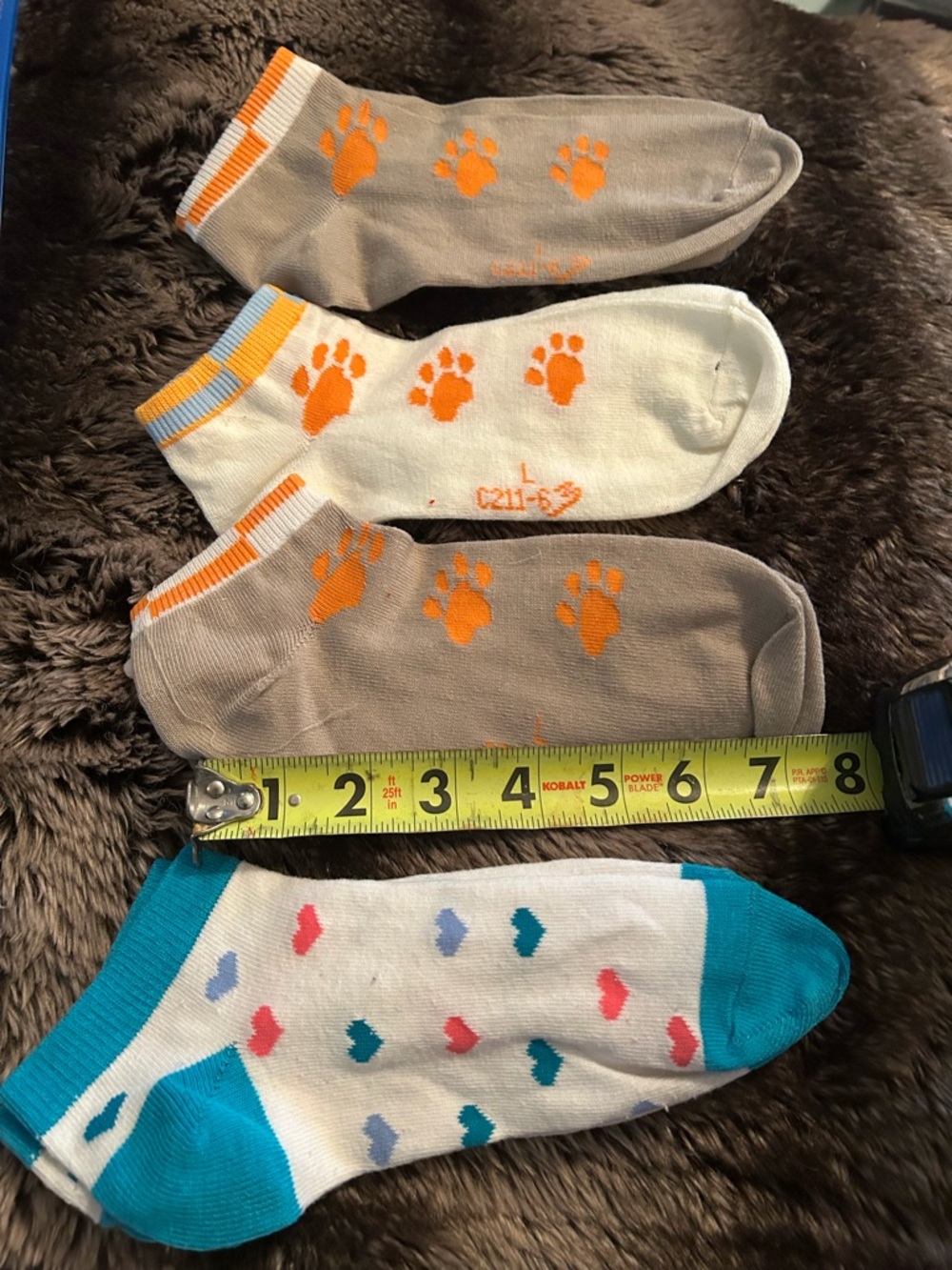 Kid's No-Show Sock Pack — Orange Paw Print & Teal/pink Accent